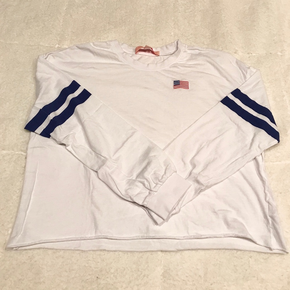 American Flag Cropped Long Sleeve Tee